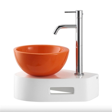Orange håndvask 25 Pietra V med smart hvid vægkonsol 